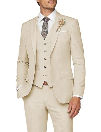 Wangyue 3 Piece Suits for Men Slim Fit Beige Suit Wedding Prom Tuxedo for Men Dinner Party Suits - Image 1