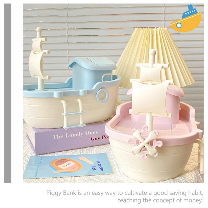 Pink Ship Shaped Piggy Bank Novelty Coin Storage Pot For Kids Bedroom Desk - Image 4