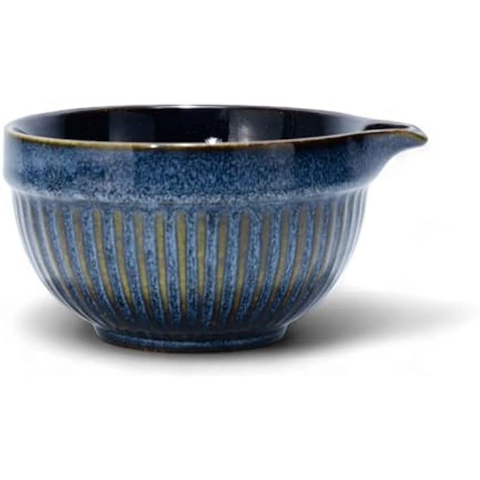 تيلاند طقم شاي ماتشا فاخر من إيلاند، مكون من 4 قطع، طقم ياباني تقليدي مع خفاقة من الخيزران، مغرفة من الخيزران، وعاء سيراميكي، حامل خفاقة من السيراميك، طقم احتفالي كامل لصنع ماتشا أصيل، أزرق - Image 4