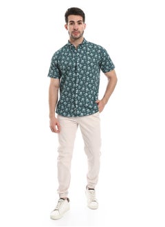 Floral Half Sleeves Buttoned  Shirt_Floral Green