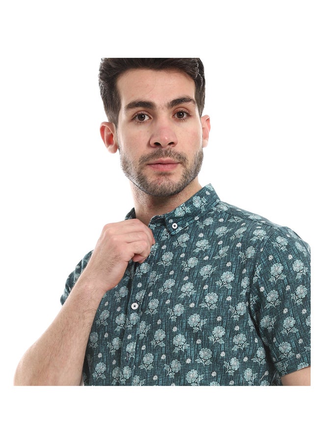 Andora - Floral Half Sleeves Buttoned  Shirt_Floral Green - Image 1