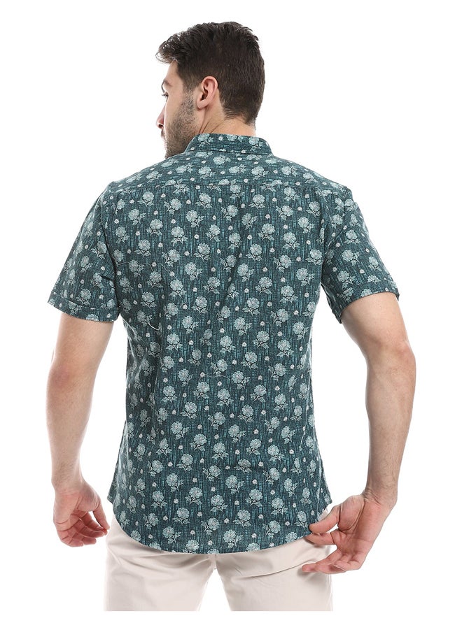 Andora - Floral Half Sleeves Buttoned  Shirt_Floral Green - Image 1