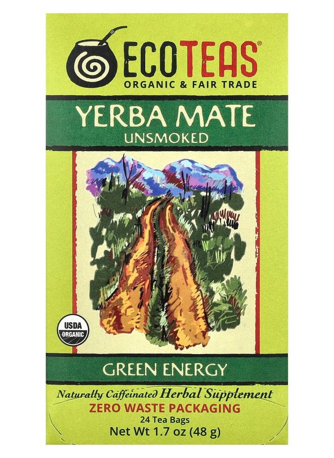 ECOTEAS Yerba Mate Unsmoked Green Energy 24 Tea Bags 1.7 oz (48 g) 