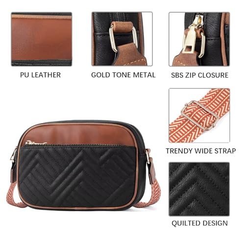 ADISA Women's Girls Color Block Cross Body Sling Bag with Printed Belt (SL5150-BLA) - Image 3