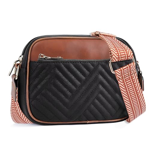 ADISA Women's Girls Color Block Cross Body Sling Bag with Printed Belt (SL5150-BLA) - Image 1