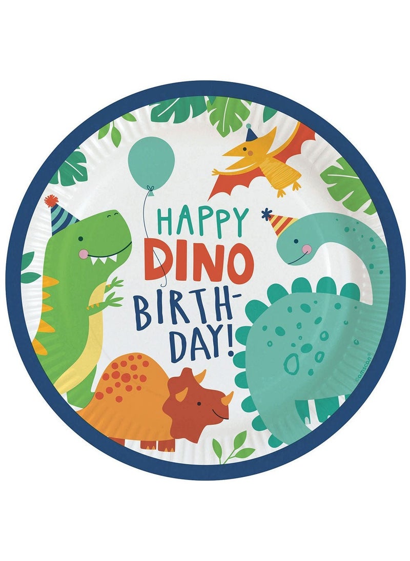 Happy Dino Birthday Disposable Paper Plates Multicolor 23cm 8-Pack