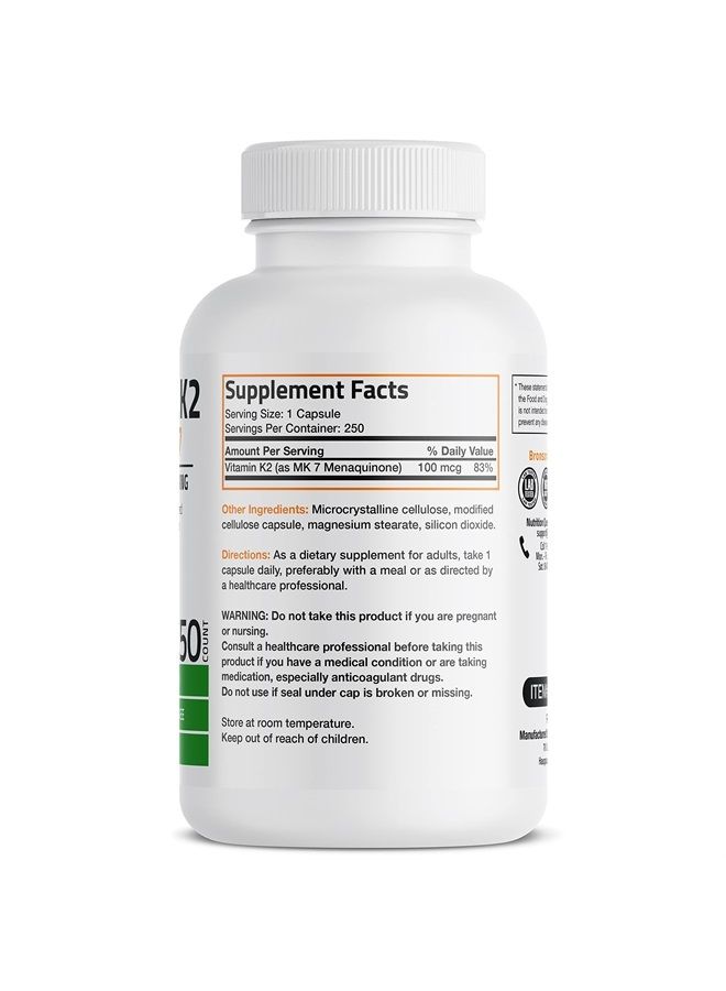 Bronson فيتامين ك2 في صورة ميناكينون MK-7 100 ميكروجرام غير معدل وراثيًا، 250 كبسولة - Image 2