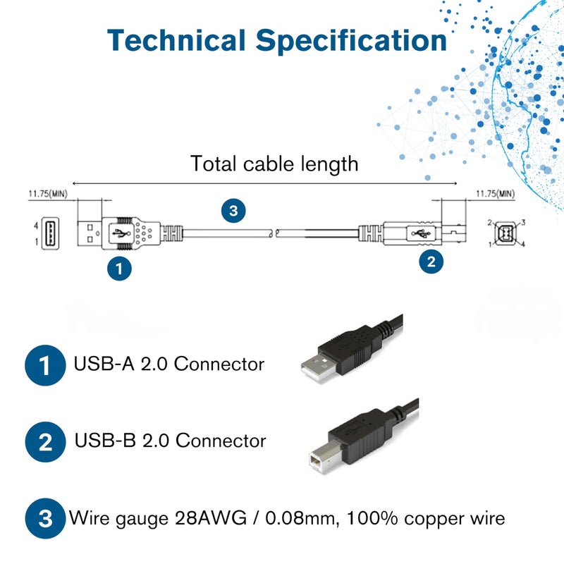 C2G USB Cable, USB 2.0 Cable, USB A to B Cable, 3.28 Feet (1 Meter), White, Cables to Go 13171 - Image 4