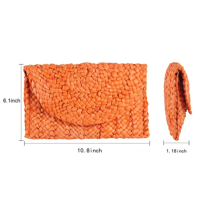 KUANG! Womens Straw Clutch Purse Handbag Shoulder Clutch Envelope Wallet Beach Straw Purse for Ladies - Image 4