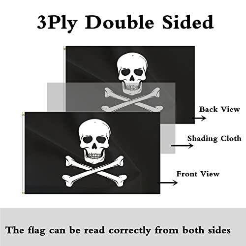 ANCONINE Double Sided Pirate Jolly Roger Skull Flag - Skull Bones Flag 3x5FT for Outdoor Indoor,Heavy Duty 3Ply 220D Polyester Double Stitched and Flags with 2 Brass Grommets. - Image 3