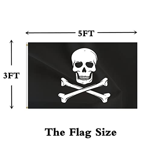 ANCONINE Double Sided Pirate Jolly Roger Skull Flag - Skull Bones Flag 3x5FT for Outdoor Indoor,Heavy Duty 3Ply 220D Polyester Double Stitched and Flags with 2 Brass Grommets. - Image 2