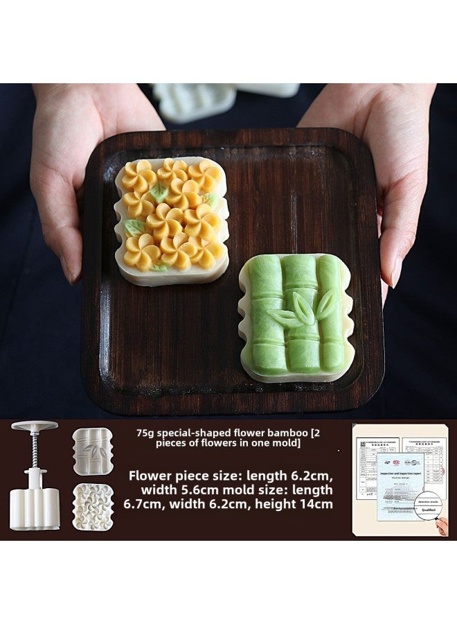 Moon Cake Mold 2024 New Bamboo Hand Pressure Household 75g Special-shaped Twelve Constellation Wholesale Baking Abrasives-Specifications:75-125g Cinnamon Bamboo-Colors:Milky White ABS Food Grade Material - Image 1