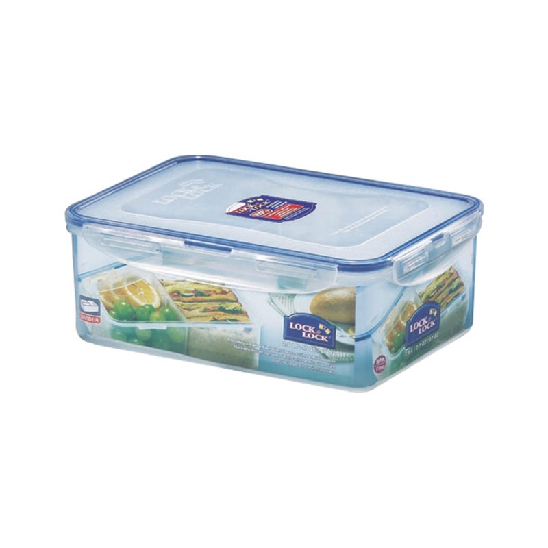 LOCK & LOCK LocknLock Rectangular Short Food Storage Container 2.6L (2600ml) - Airtight Leak Proof with Divider - BPA Free, Microwave & Dishwasher Safe - Image 2