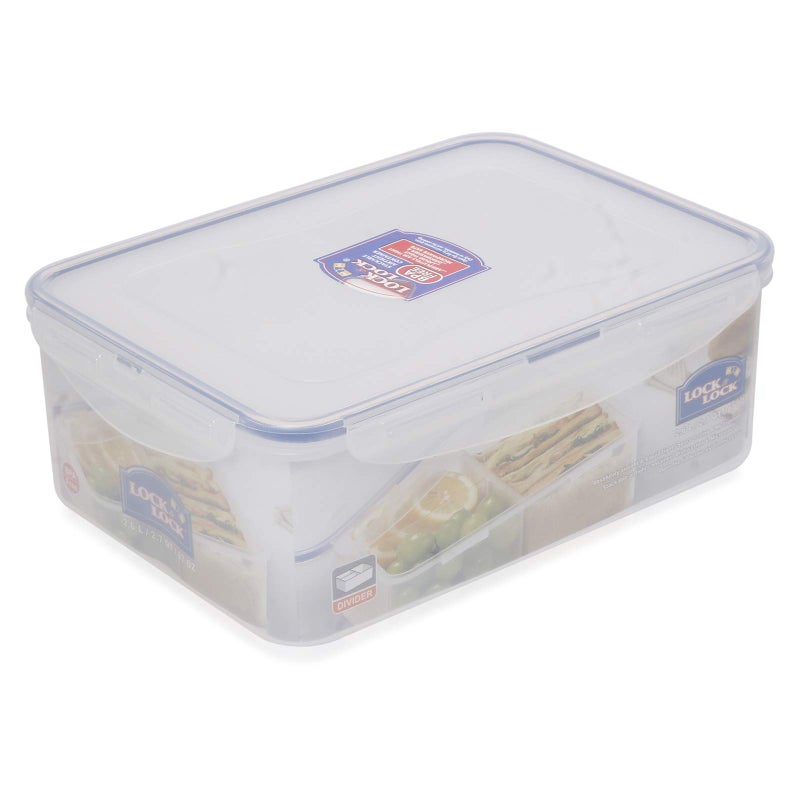 LOCK & LOCK LocknLock Rectangular Short Food Storage Container 2.6L (2600ml) - Airtight Leak Proof with Divider - BPA Free, Microwave & Dishwasher Safe - Image 1