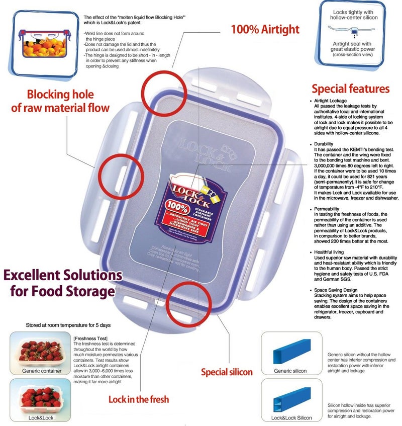 LOCK & LOCK LocknLock Rectangular Short Food Storage Container 2.6L (2600ml) - Airtight Leak Proof with Divider - BPA Free, Microwave & Dishwasher Safe - Image 4