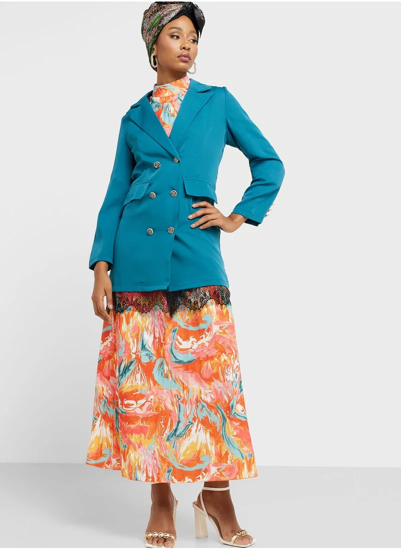 Khizana Double Breasted Lapel Blazer
