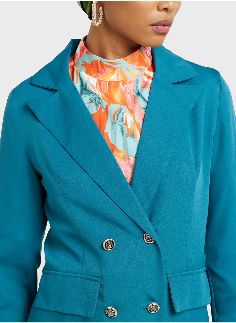 Khizana Double Breasted Lapel Blazer