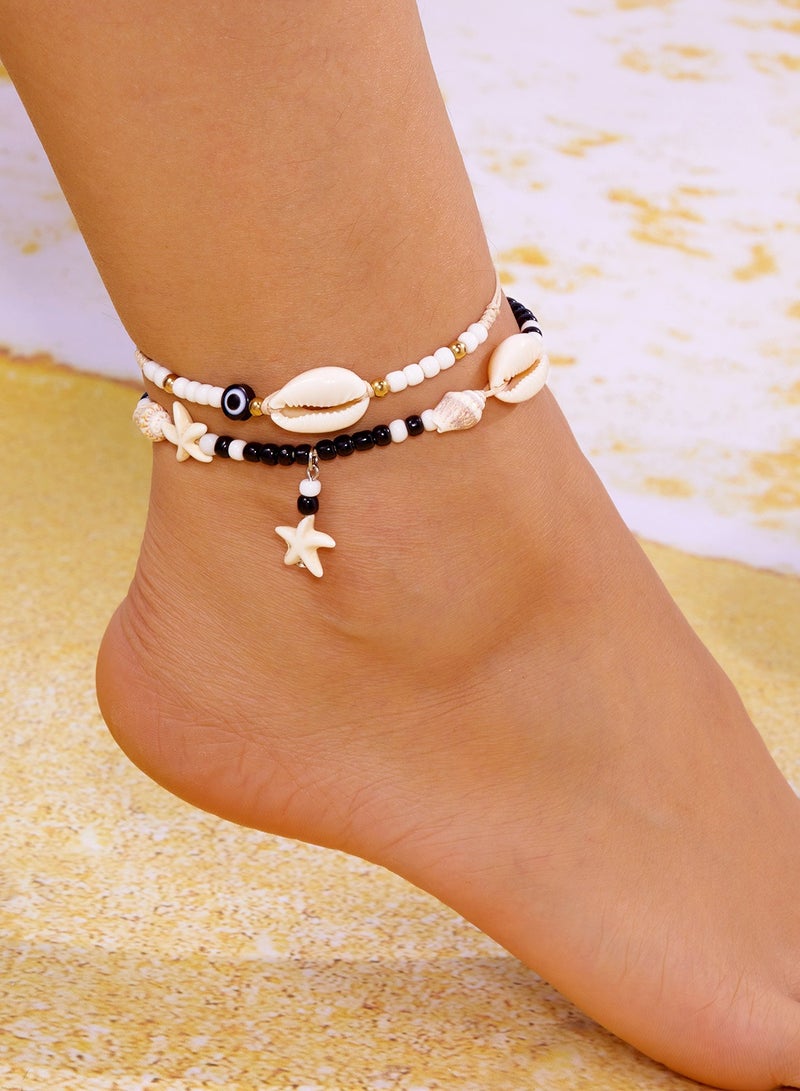 مجموعة سلاسل القدم من خرز الأرز الشفاف المتباين الألوان بأسلوب بوهيمي، متعددة الاستخدامات لصيف الشاطئ