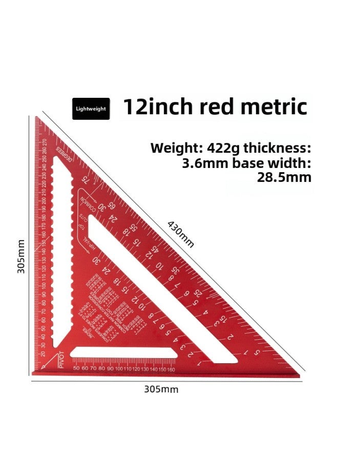 Yun Bei Carpenter Metric/Imperial Triangular Ruler Aluminum Alloy Carpenter Straight Ruler 7inch/Metric 90 Degree Ruler-Model:Red Light 12inch Metric [bag] 422g - Image 1