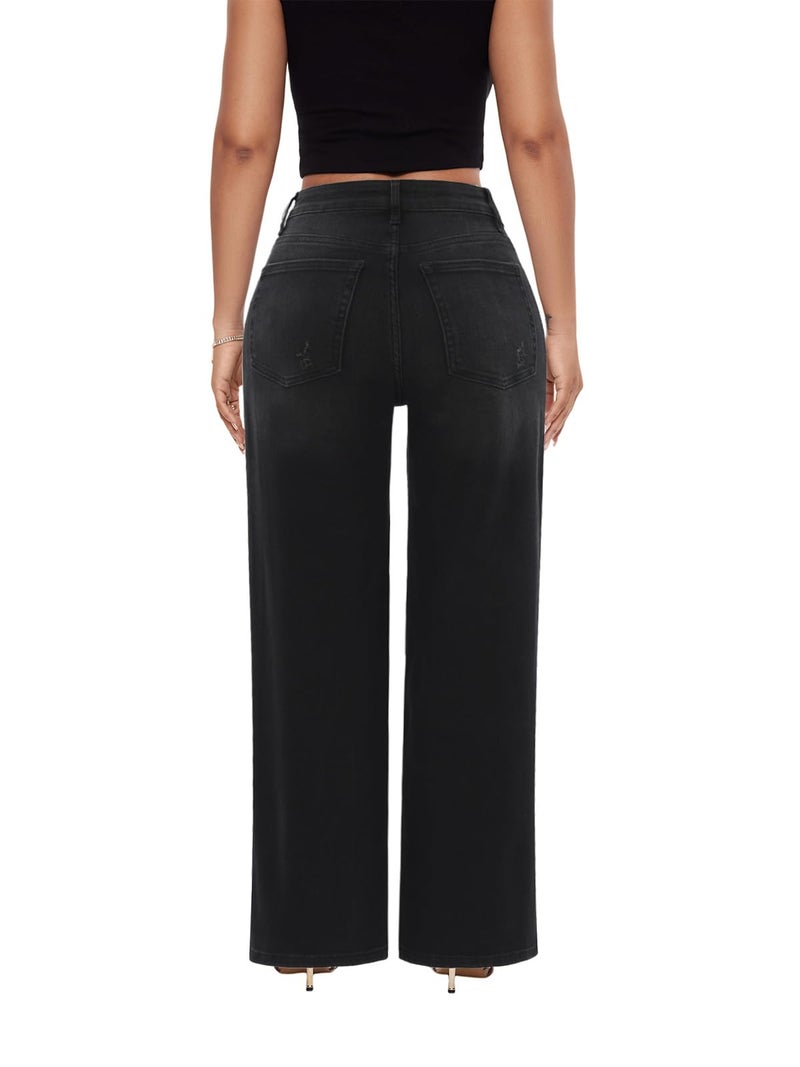 ONESO Wide Leg Jeans Mid Low Rise Baggy High Stretchy Jeans for Women Trendy Lady Basic Comfortable Denim - Image 2