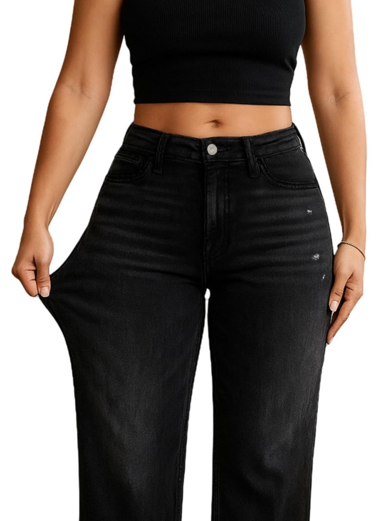 ONESO Wide Leg Jeans Mid Low Rise Baggy High Stretchy Jeans for Women Trendy Lady Basic Comfortable Denim - Image 4