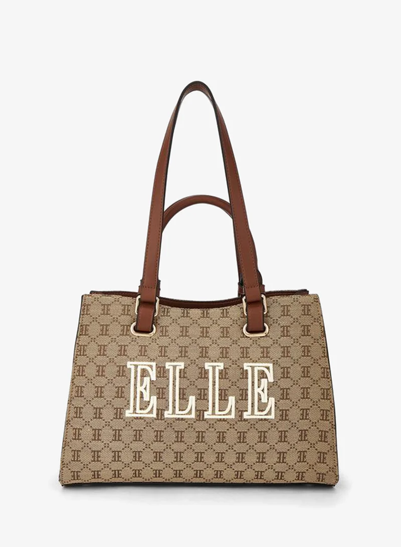 ايل Monogram Textured Tote Bag With Double Handle