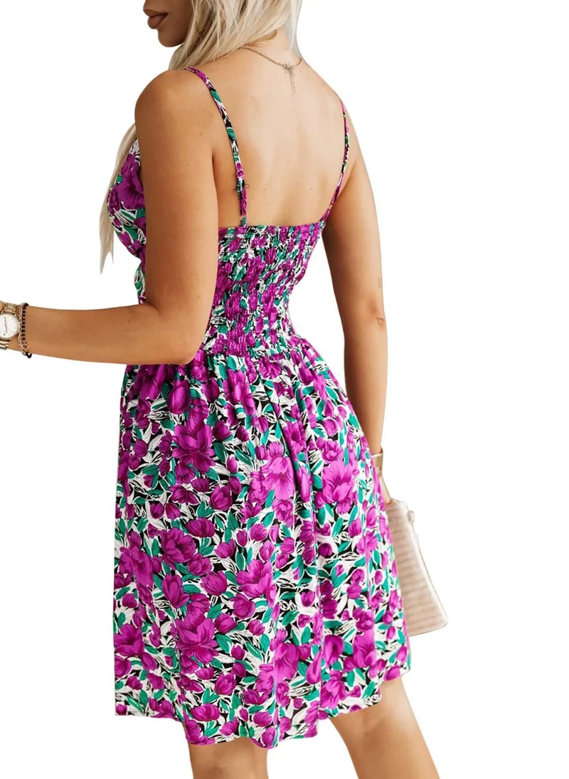 يونيكي Purple Floral Print A-Line Dress