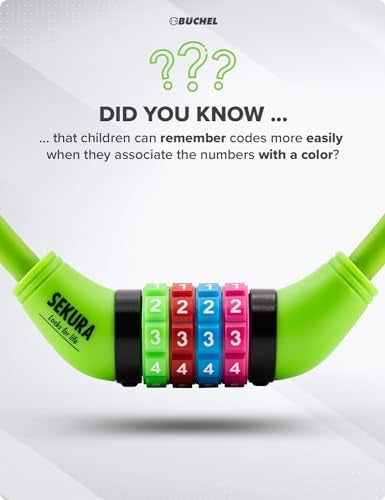 Büchel Bike Locks Cable for Kids - Colorful & Keyless - Secure Your Child's Bike - Easy-to-Use Bicycle Accessory, High Security 5 Digit Resettable Combination Coiling Bicycle Lock, Anti Theft - Image 4