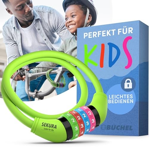 Büchel Bike Locks Cable for Kids - Colorful & Keyless - Secure Your Child's Bike - Easy-to-Use Bicycle Accessory, High Security 5 Digit Resettable Combination Coiling Bicycle Lock, Anti Theft - Image 1