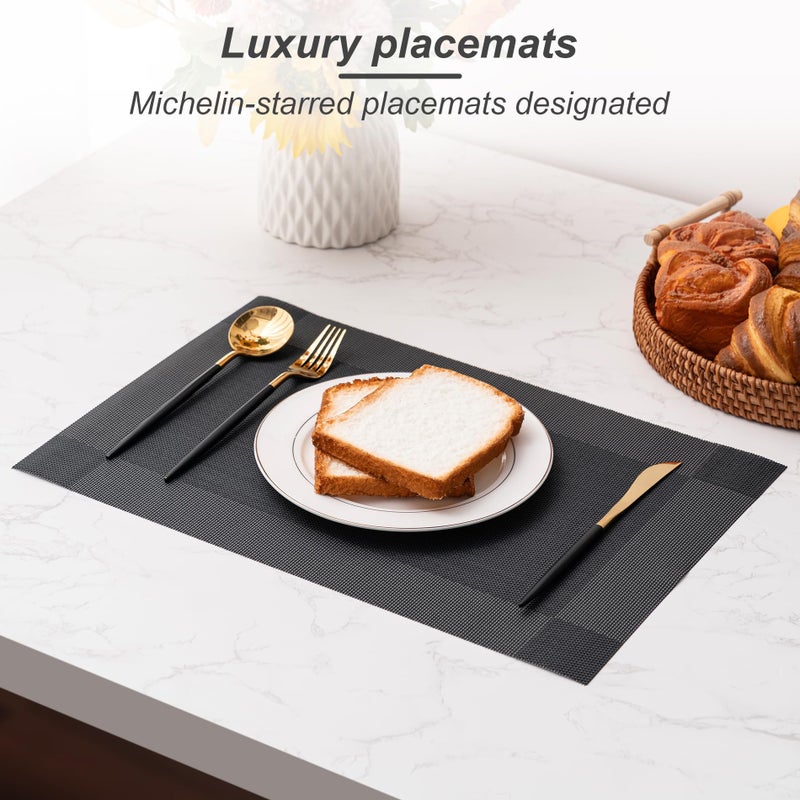 Cadono Placemats Set Of 4 Washable Indoor/Outdoor Vinyl Place Mats For Dining Table Durable Non-Slip Heat Resistant Pvc Weave Table Mats(Four-Corner-Black) - Image 5