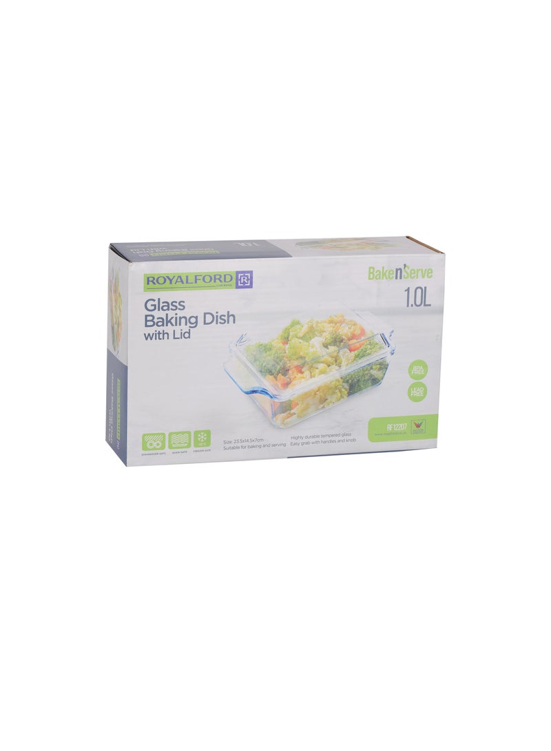 Royalford 1.0 L Glass Baking Dish with Lid-RF12207/ Rectangle Tray Perfect for Baking and Serving/ Casserole with Easy Grab Handles/ Oven, Dishwasher and Freezer Safe Clear - Image 5
