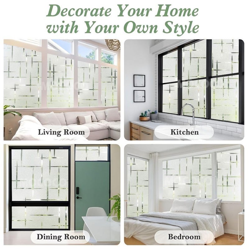 MOCOCO Premium Privacy Window Film Vinyl Frosted Self Adhesive Glass Film Decorative Window Stickers for Home Office Bathroom Kitchen Living Room - Cl;assic Design - Image 5