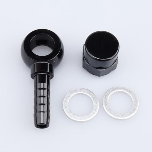 AC PERFORMANCE Black Aluminum Fuel Banjo Adapter M12 12mm Banjo to 8mm Barb Adapter Kit Set with M12 Washer and M12X15 Female Cap Designed for Bosch 044 Fuel Pump - Image 3