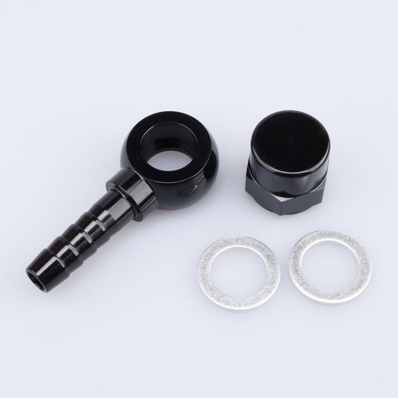 AC PERFORMANCE Black Aluminum Fuel Banjo Adapter M12 12mm Banjo to 8mm Barb Adapter Kit Set with M12 Washer and M12X15 Female Cap Designed for Bosch 044 Fuel Pump - Image 2