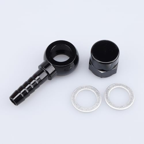 AC PERFORMANCE Black Aluminum Fuel Banjo Adapter M12 12mm Banjo to 8mm Barb Adapter Kit Set with M12 Washer and M12X15 Female Cap Designed for Bosch 044 Fuel Pump - Image 1