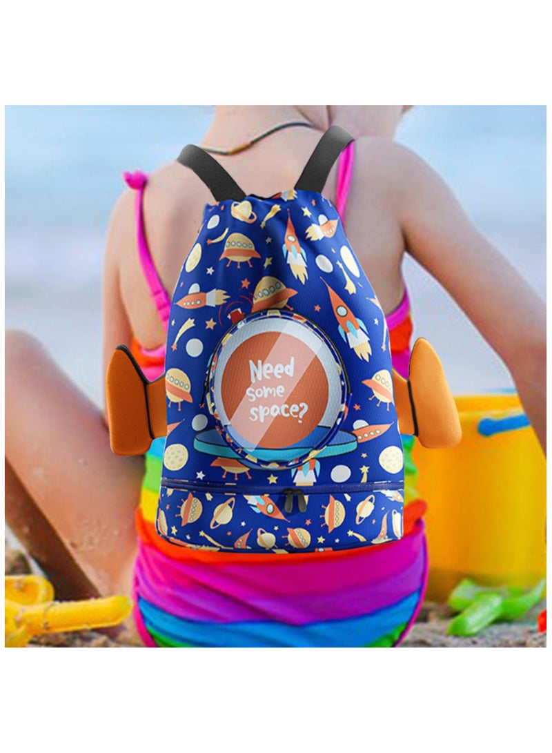 SOLARAE Swimming Backpack for Kids, Kids Beach Backpack, Drawstring Swimming Backpack for Kids, Wet and Dry Separation Swim Bag for Kids with Shoe Compartment, for Swimming Beach Sports Travel School - Image 3