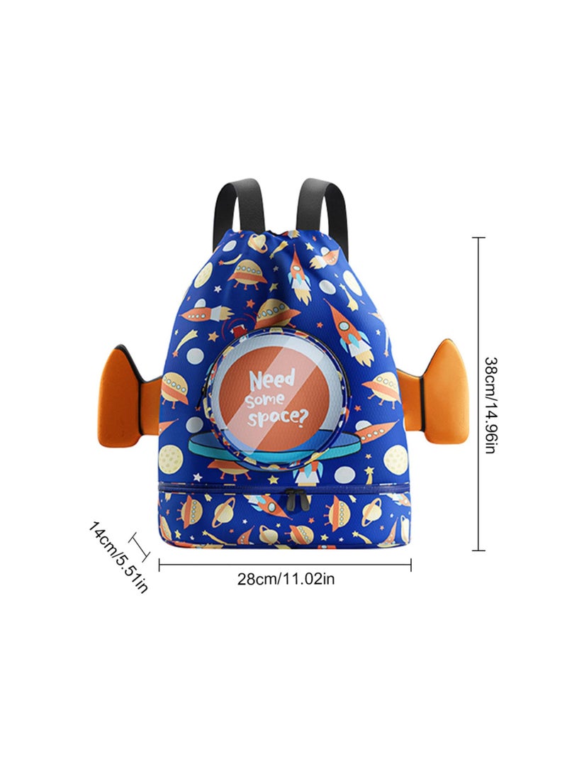SOLARAE Swimming Backpack for Kids, Kids Beach Backpack, Drawstring Swimming Backpack for Kids, Wet and Dry Separation Swim Bag for Kids with Shoe Compartment, for Swimming Beach Sports Travel School - Image 5