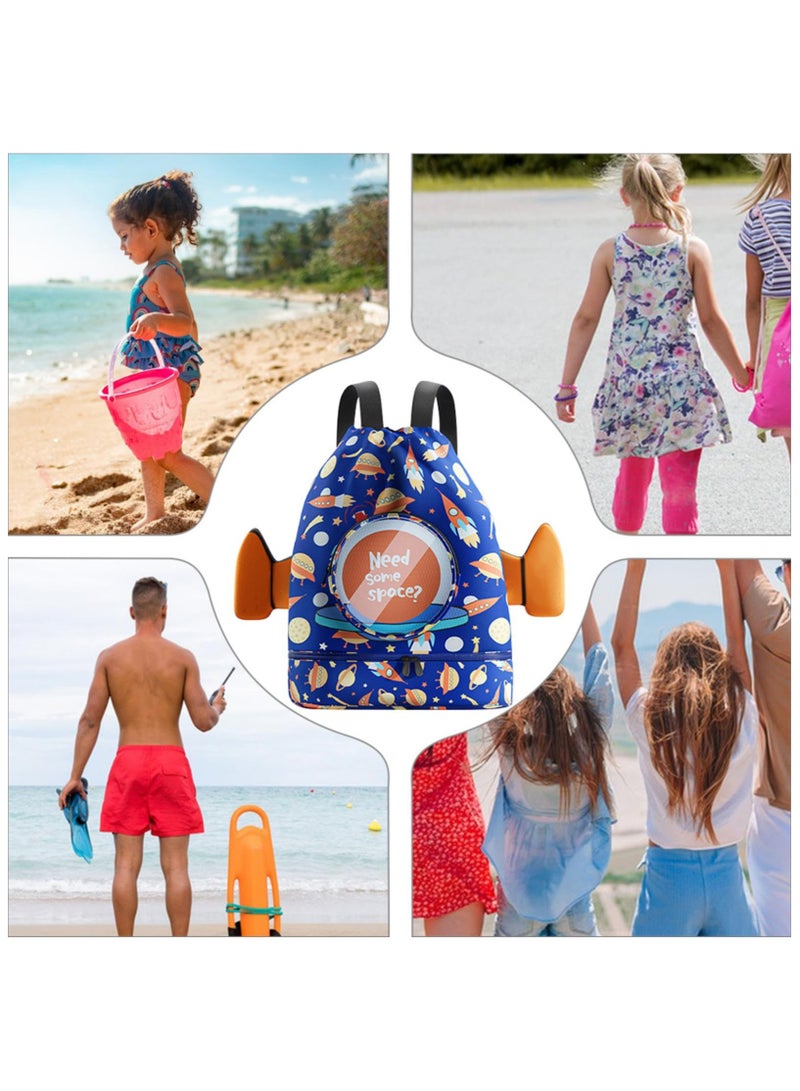 SOLARAE Swimming Backpack for Kids, Kids Beach Backpack, Drawstring Swimming Backpack for Kids, Wet and Dry Separation Swim Bag for Kids with Shoe Compartment, for Swimming Beach Sports Travel School - Image 4