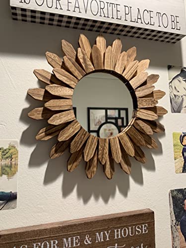 Honiway Wall Mirror Decorative 12 inch Rustic Wood Mirror Sunburst Boho Mirror for Entryway Bedroom Living Room Bathroom House Warming Gifts New Home Essential Carbonized Black - Image 5
