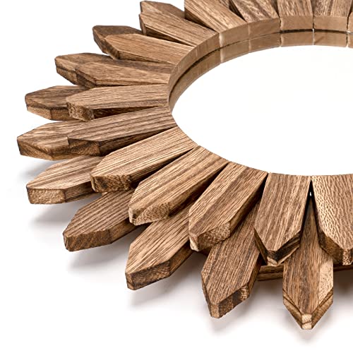Honiway Wall Mirror Decorative 12 inch Rustic Wood Mirror Sunburst Boho Mirror for Entryway Bedroom Living Room Bathroom House Warming Gifts New Home Essential Carbonized Black - Image 2