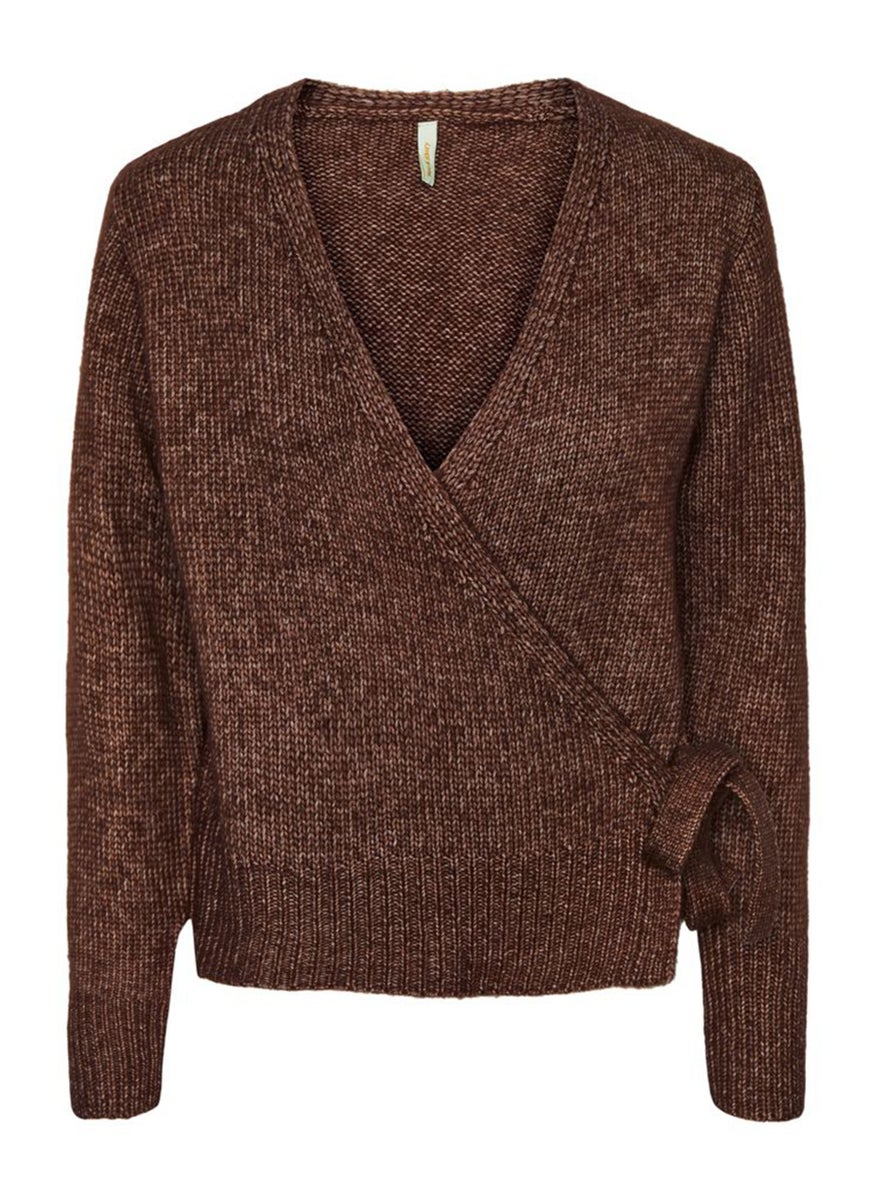 Tchibo Women Surplice Neck Knitted Cardigan, Brown  - Image 2