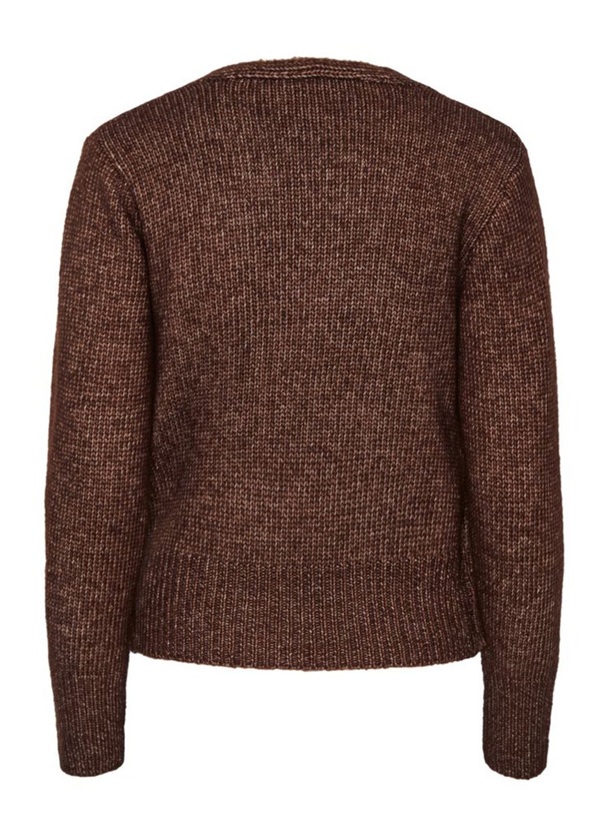 Tchibo Women Surplice Neck Knitted Cardigan, Brown  - Image 3