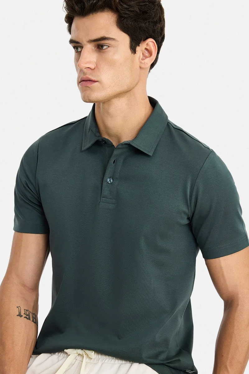 SNITCH Dark Green Solid Half Sleeve Slim Fit Casual T-Shirt