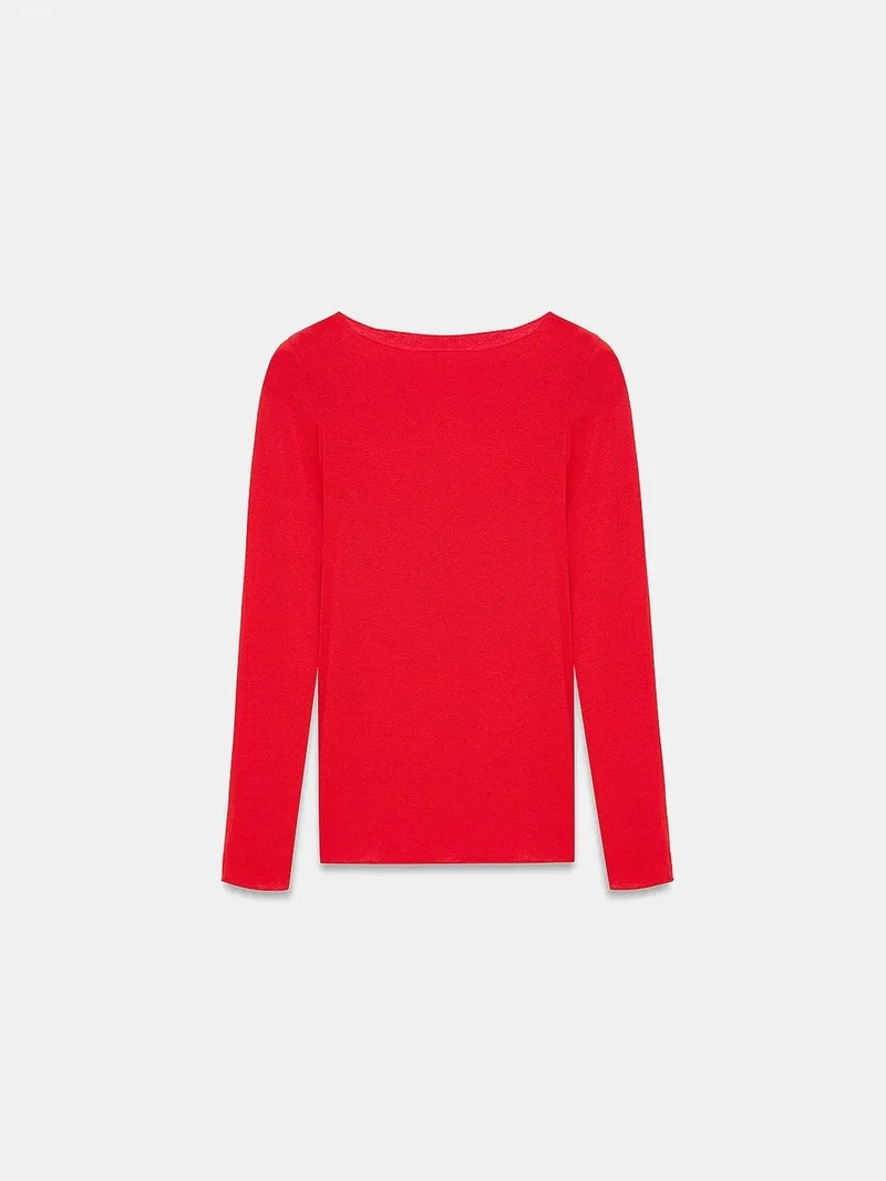 Dilvin DILVIN Slim Fit Boat Neck Long Sleeve Knit Blouse