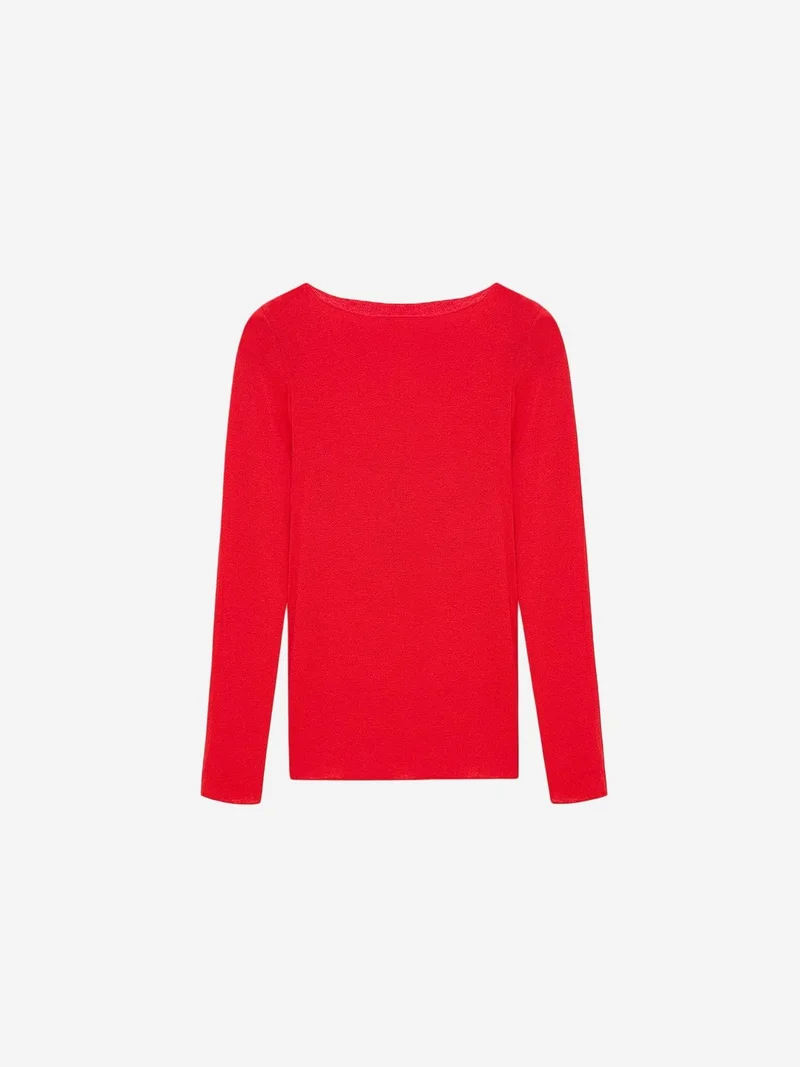 Dilvin DILVIN Slim Fit Boat Neck Long Sleeve Knit Blouse