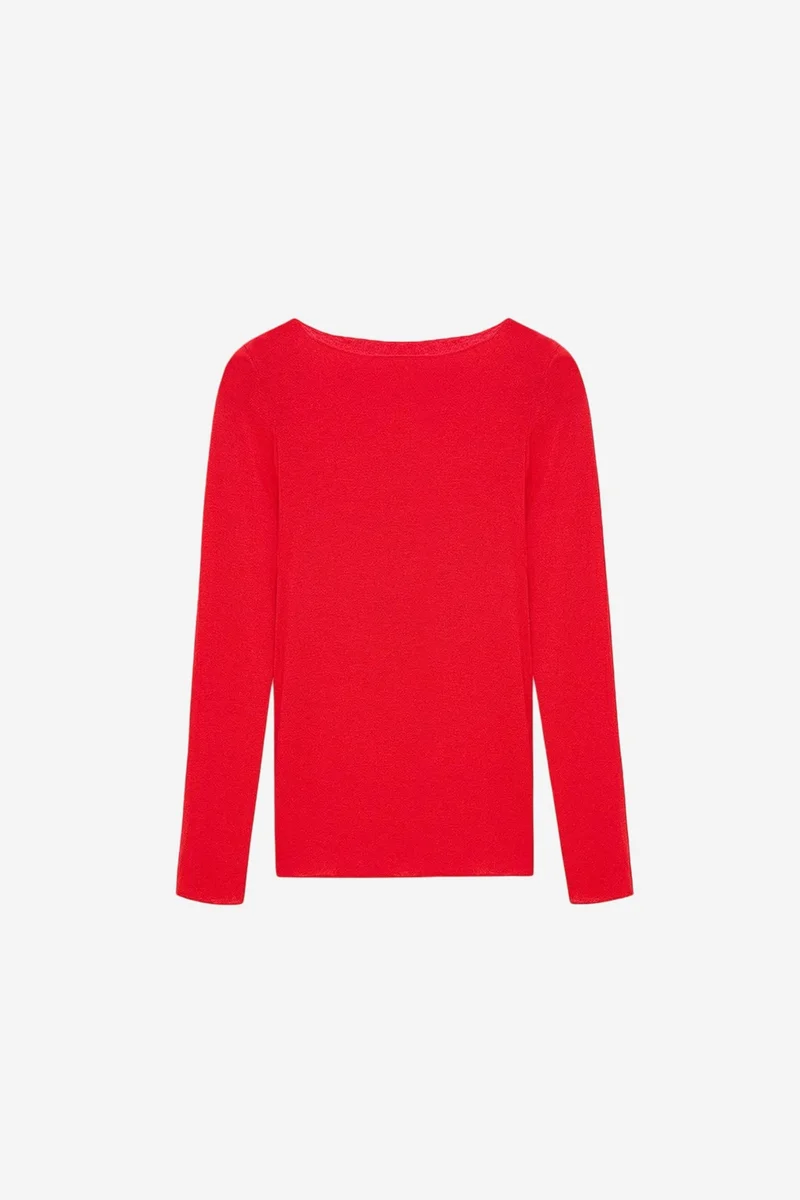 DILVIN Slim Fit Boat Neck Long Sleeve Knit Blouse