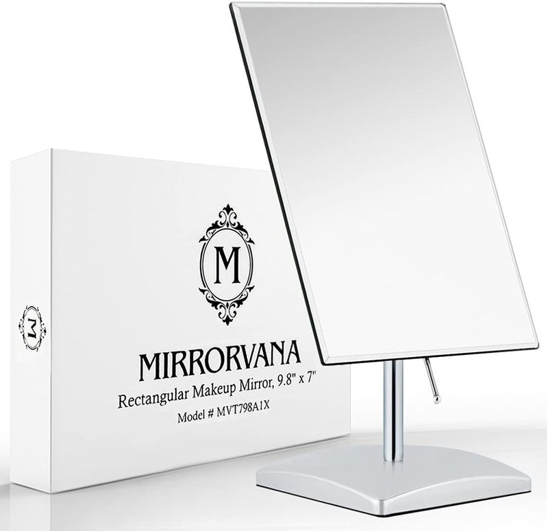 Mirrorvana Large Tabletop Face Mirror with Stand - True No Magnification Single Sided Mirror for Retail Store Display Counter, Table Top Vanity & Bathroom Countertop - Frameless Rectangle 9.8" x 7"