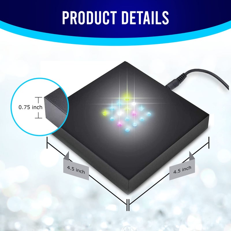 ASENTE 16 LED Multi-Color Light Stand Base- Lighted Acrylic Display, Crystal Display, Trophy & Art Hologram, 3D Pedestal Stand for Crafts, & Other Special Centerpieces, 4.5V AC/USB Adapter, Matte Black - Image 3
