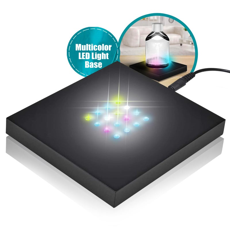 ASENTE 16 LED Multi-Color Light Stand Base- Lighted Acrylic Display, Crystal Display, Trophy & Art Hologram, 3D Pedestal Stand for Crafts, & Other Special Centerpieces, 4.5V AC/USB Adapter, Matte Black - Image 1