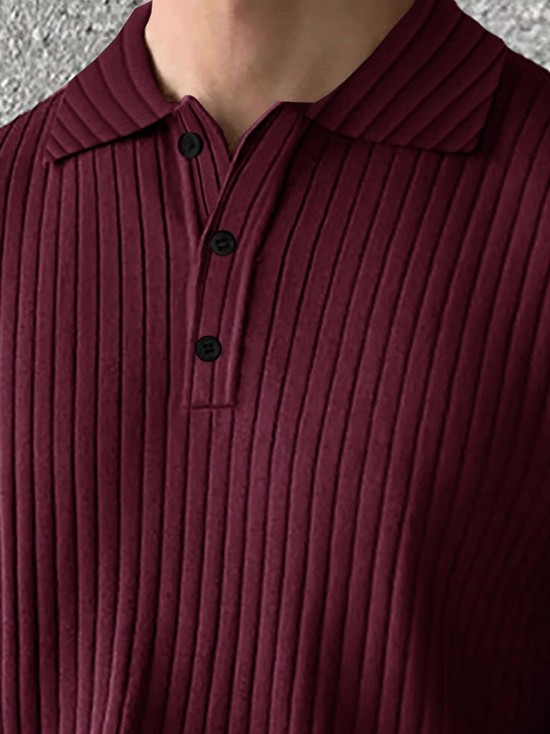 Noble Monk Solid Polo Neck Tshirt | Collar Tshirts | Half Sleeves | Plain-Regular Fit Textured Tshirt for Man Wine Melange - Image 3